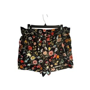 LOFT Black Floral High Waist Women's Shorts w/ Pockets Size L